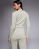 Kaiia Kaiia exclusive rib knit wrap front top in sage - part of a set-White - 3