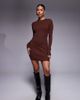 Kaiia Kaiia exclusive ribbed knit flared sleeve mini sweater dress in chocolate-Brown - 1