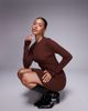 Kaiia Kaiia exclusive ribbed knit flared sleeve mini sweater dress in chocolate-Brown - 2