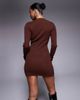 Kaiia Kaiia exclusive ribbed knit flared sleeve mini sweater dress in chocolate-Brown - 3