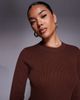 Kaiia Kaiia exclusive ribbed knit flared sleeve mini sweater dress in chocolate-Brown - 4