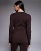 Kaiia Kaiia Exclusive ribbed knit wrap front top in chocolate - part of a set-Brown - 4
