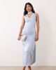 Kaiia Kaiia exclusive satin contrast lace trim scarf detail v-neck thigh slit midaxi dress in blue-Multi - 1