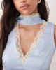 Kaiia Kaiia exclusive satin contrast lace trim scarf detail v-neck thigh slit midaxi dress in blue-Multi - 3
