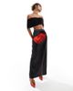 Kaiia Kaiia exclusive satin flower motif maxi skirt in black - 1