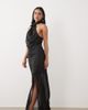 Kaiia Kaiia exclusive satin halterneck scarf detail sheer hem maxi dress in black - 1