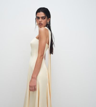 Kaiia Kaiia exclusive scarf detail godet hem strapless satin maxi dress in butter yellow