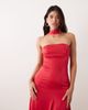 Kaiia Kaiia exclusive scarf detail godet hem strapless satin maxi dress in dragonfruit pink - 2