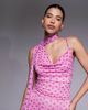 Kaiia Kaiia exclusive slinky mesh scarf detail cowl neck top in pink and brown polka dot - part of a set-Multi - 1