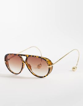 Kaiia Kaiia exclusive smoky lens curved aviator sunglasses in brown tort and gold