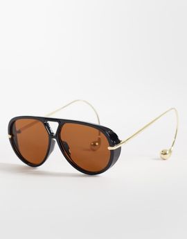 Kaiia Kaiia exclusive smoky lenses curved aviator sunglasses in brown and gold tone