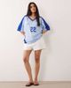 Kaiia Kaiia exclusive sport oversized v neck soccer jersey in baby blue and cobalt - 1