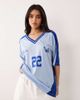 Kaiia Kaiia exclusive sport oversized v neck soccer jersey in baby blue and cobalt - 4