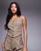 Kaiia Kaiia Exclusive square neck hammered gold button front vest in washed brown - part of a set-Gray - 1