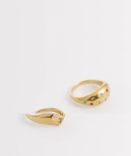 Kaiia Kaiia exclusive stainless steel 2 pack multi gem chunky & heart rings in gold tone