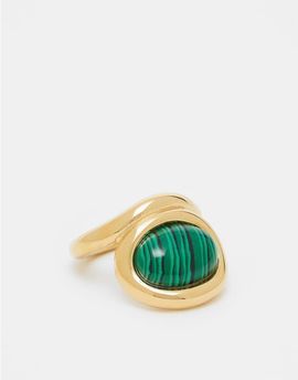 Kaiia Kaiia exclusive stainless steel abstract cocktail ring in gold tone and green-Multi