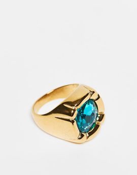 Kaiia Kaiia exclusive stainless steel blue stone pillow ring in gold