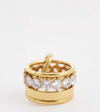 Kaiia Kaiia exclusive stainless steel carabiner detail ring stack in gold tone