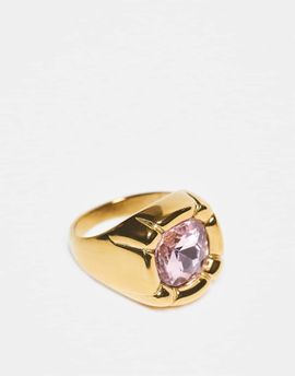Kaiia Kaiia exclusive stainless steel pink stone pillow ring in gold
