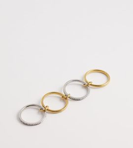 Kaiia Kaiia exclusive stainless steel rhinestone stacked ring in gold tone and silver tone-Multi