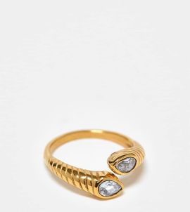 Kaiia Kaiia exclusive stainless steel rhinestone wrap around ring in gold tone