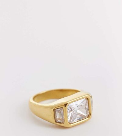 Kaiia Kaiia exclusive stainless steel square diamante ring in gold