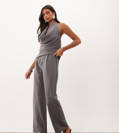 Kaiia Kaiia exclusive straight leg tailored pants in charcoal - part of a set-Gray