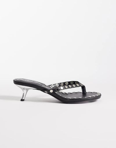 Kaiia Kaiia exclusive studded detail thong kitten heels in black and silver-Multi