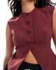 Kaiia Kaiia exclusive tailored button up slit front vest in burgundy - 2