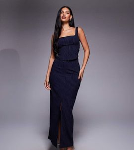 Kaiia Kaiia exclusive tailored maxi skirt in navy pinstripes - part of a set
