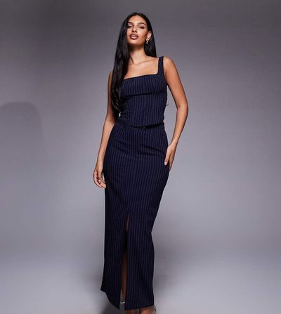 Kaiia Kaiia exclusive tailored maxi skirt in navy pinstripes - part of a set