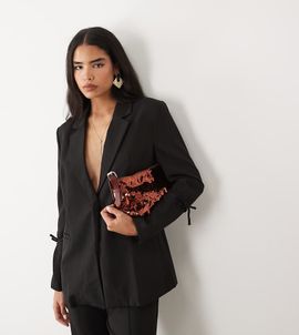 Kaiia Kaiia exclusive tailored tie detail cinch waist detail blazer in black - part of a set