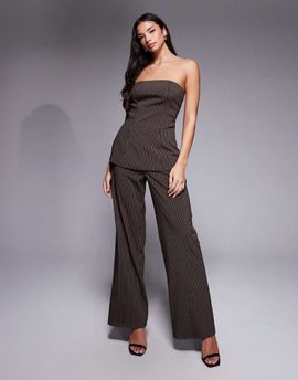 Kaiia Kaiia exclusive tailored wide leg pants in brown pinstripes - part of a set