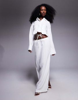 Kaiia Kaiia exclusive textured cotton drawstring maxi skirt in white - part of a set