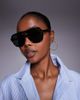 Kaiia Kaiia exclusive thin frame aviator sunglasses in black - 1