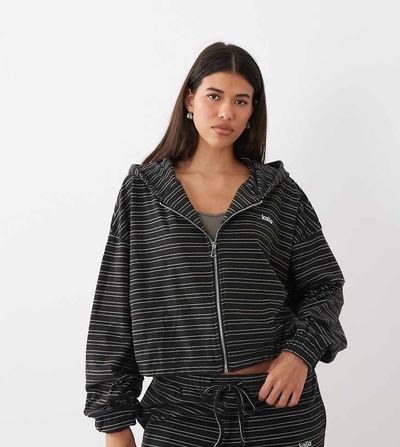 Kaiia Kaiia jersey fleece oversized zip up fleece hoodie in navy stripes - part of a set-Multi