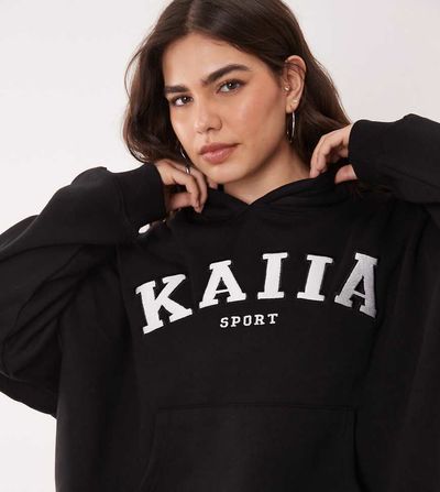 Kaiia Kaiia Plus cotton blend sport embroidered logo oversized hoodie in black - part of a set