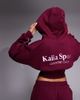 Kaiia Kaiia sport cotton rich embroidered logo cropped zip up hoodie in burgundy and baby pink - part of a set - 3