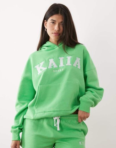 Kaiia Kaiia sport cotton rich embroidered logo oversized hoodie in bright green - part of a set