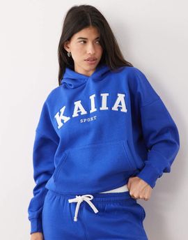 Kaiia Kaiia Sport cotton rich embroidered logo oversized hoodie in cobalt - part of a set-Blue