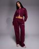 Kaiia Kaiia sport cotton rich side stripe wide leg sweatpants in burgundy and baby pink - part of a set-Red - 1