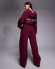 Kaiia Kaiia sport cotton rich side stripe wide leg sweatpants in burgundy and baby pink - part of a set-Red - 4