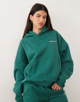 Kaiia Kaiia sport tennis icons graphic oversized hoodie in dark green and pink - part of a set-Multi