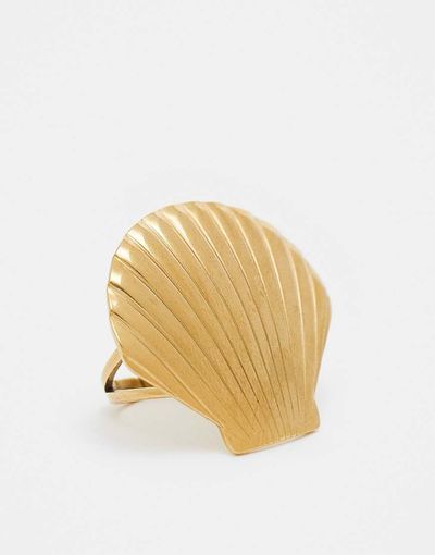Kaiia Kaiia stainless steel large shell adjustable ring in gold