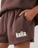 Kaiia Kaiia Studio cotton rich embroidered logo sweat shorts in brown & yellow - part of a set - 2