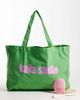Kaiia Kaiia Studio printed logo canvas tote bag in green and pink - 1