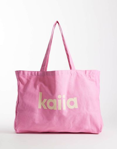 Kaiia Kaiia Studio printed logo canvas tote bag in pink and yellow