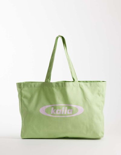 Kaiia Kaiia Studio tote bag in pastel green and pink-Multi