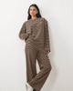 Kaiia Kaiia super soft fleece wide leg lounge pants in brown & cream stripes - part of a set-Multi - 1