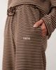 Kaiia Kaiia super soft fleece wide leg lounge pants in brown & cream stripes - part of a set-Multi - 2